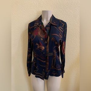VTG Pendleton Size 8 Long Sleeve Equestrian Print Button Down Shirt
